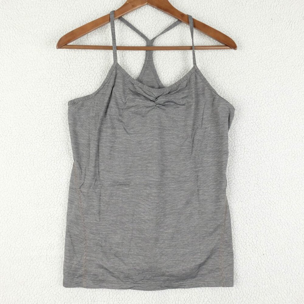 Tommie Copper Tank Top Womens Large Gray Striped Racerback Lightweight Stretch